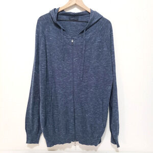 Toscano Mens XXL Blue Full Zip ORGANIC Cotton Blend Hooded Casual Jacket Pockets